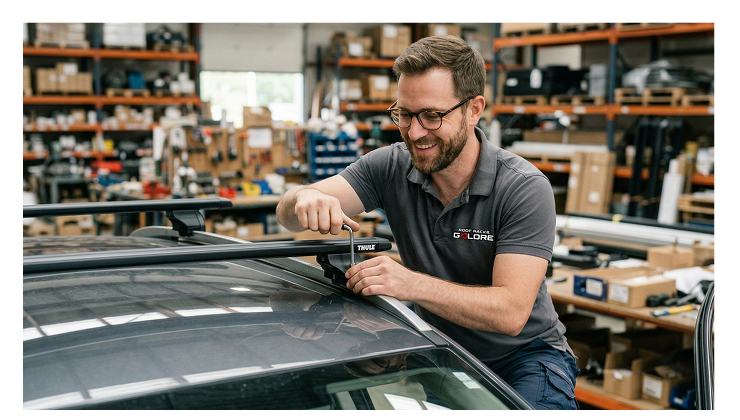 Roof Racks Galore fitter installing a roof rack